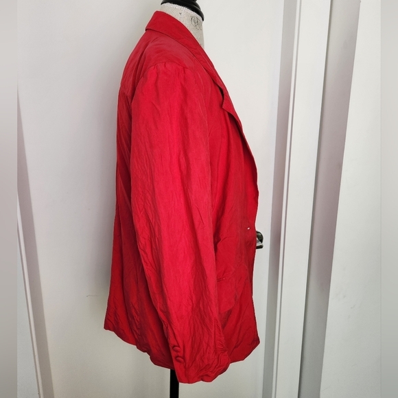 80s Red Silk Blazer Jacket - Picture 3 of 12